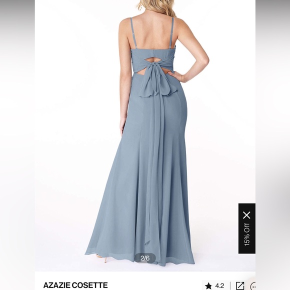 Azazie ‘Cosette’ Bridesmaids Dress Dusty Blue Chiffon - Picture 2 of 10